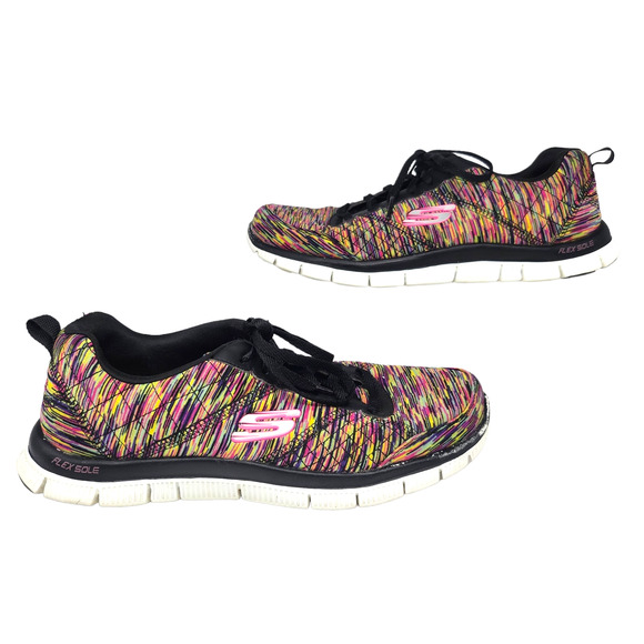 Skechers Shoes - Skechers Shoes Womens 8 Rainbow Striped Neon Abstract Lite Weight Tennis Running